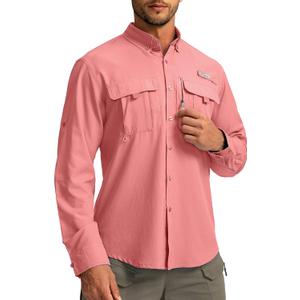Pudolla Men's Sun Protection Fishing Shirts Long Sleeve Travel Work Shirts for Men UPF 50+ Button Down Summer Shirts with Zipper Pockets XL
