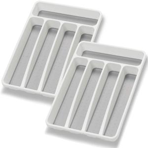 Silverware Organizer 2 Pieces Utenisl Organizer Holder Kitchen Drawer Organizer Plastic Silverware Tray for Drawer Flatware Organizer 5 Compartment White