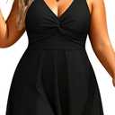 Yonique Plus Size Swim Dress for Women - One Piece Swimsuit Tummy Control Bathing Suit Twist Front Curvy Swimwear 2025, Black, 22 Plus