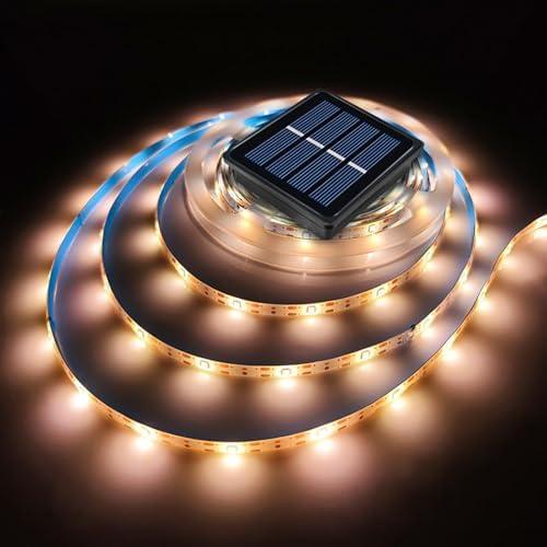 19.8 FT Solar LED Strip Lights Outdoor Waterproof Rope Light 3000K Cuttable & 8 Modes Solar Powered Tape Lighting for Step, Sign, Driveway