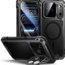 Lanhiem for iPhone 17 Pro Metal Case with Kickstand, Compatible with MagSafe, Built in Tempered Glass Screen Protector, Heavy Duty Shockproof Rugged Phone Cases, Full Body Tough Cover 6.3" (Black)