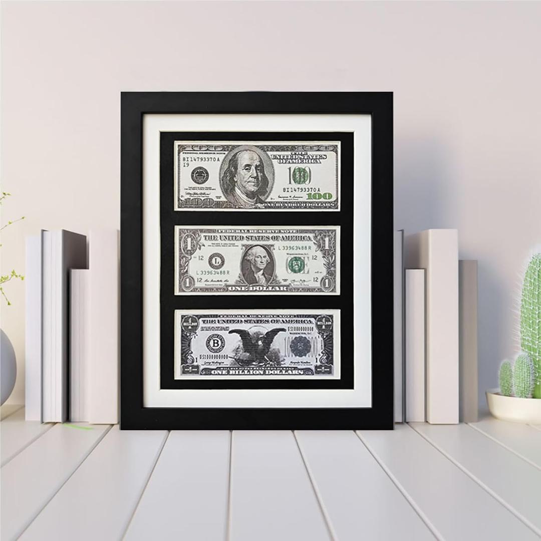 Tabletop picture frame, Dollar Bill Frame,first dollar bill frame (with black mat), real glass, easel and wall mountChristmas and Valentine's Day gifts.