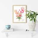 TwoDays Flower Bouquet Handprint Art Craft DIY Kit, Unique Gifts for Mom From Daughter or Son for Mother's Day Birthday Christmas, Gift for Grandma.(12" X 16", With Wood Frame)