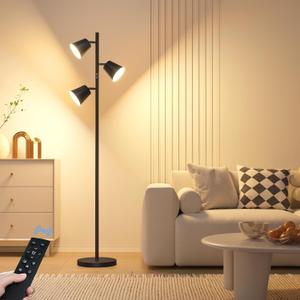 UpgradedLED Tree Floor Lamp, 36W Dimmable 2500 LM Modern Standing Lamp with Remote & Touch Control, 4 Color Temperatures, 3 Rotatable LED Light Floor Lamps for Living Room Bedroom Office-Matte Black