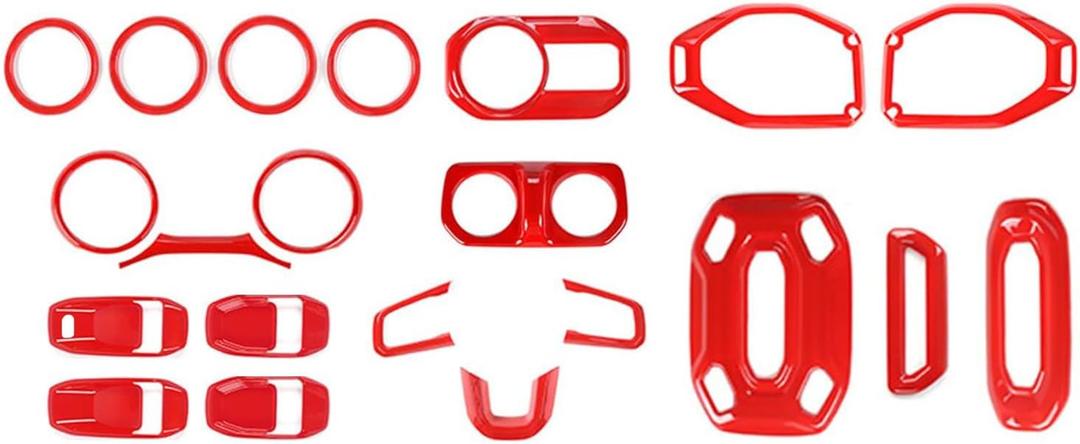 for Wrangler JL Interior Trim Kit Red Dashboard for Jeep Wrangler JL JLU Gladiator JT 2018-2023 Red Interior Accessories 21pcs