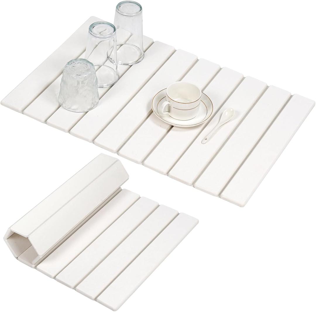 Stone Drying Mat for Kitchen Counter, Large Stone Dish Drying Mat Foldable, Absorbent Diatomaceous Earth Bath Mat Quick Dry for Kitchen Dishes Bottles Cups Bathroom Any Countertop 23" x 15.3"