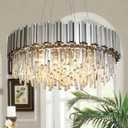 W27.6 Brushed Nickel Crystal Chandeliers Modern Round Chandelier for Living Room Dining Room Bedroom Large Crystal Chandeliers for Foyer Entryway Hanging Light Fixture Lighting 8-Light