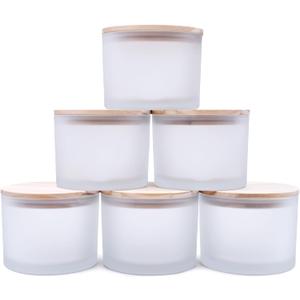 SHOWIN 18 OZ Thick Candle Jars for Making Candles 6 Pcs, Empty Jars with Wood Lids for Candle Making, Sample Container,Frosted White