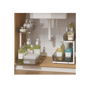 ADRIMER Under Sink Organizer 2 Packs, Pull Out Kitchen Sink Organizer, 2 Tier Slide Out Kitchen Organizers and Storage Bathroom Under Cabinet Storage Shelf, Grey & White
