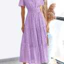 PRETTYGARDEN Womens 2026 Summer Maxi Dress Short Sleeve V Neck Hollow Out Eyelet A Line Long Flowy Beach Vacation Dresses (Purple, L)