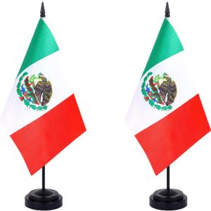 WXTWK 2 Pack Mexico Flag Mexico Deluxe Desk Flag Set - Mini Small Mexican Table Office Flags with Black 12" Solid Pole Stand Base Classroom Meeting Desktop Decorations