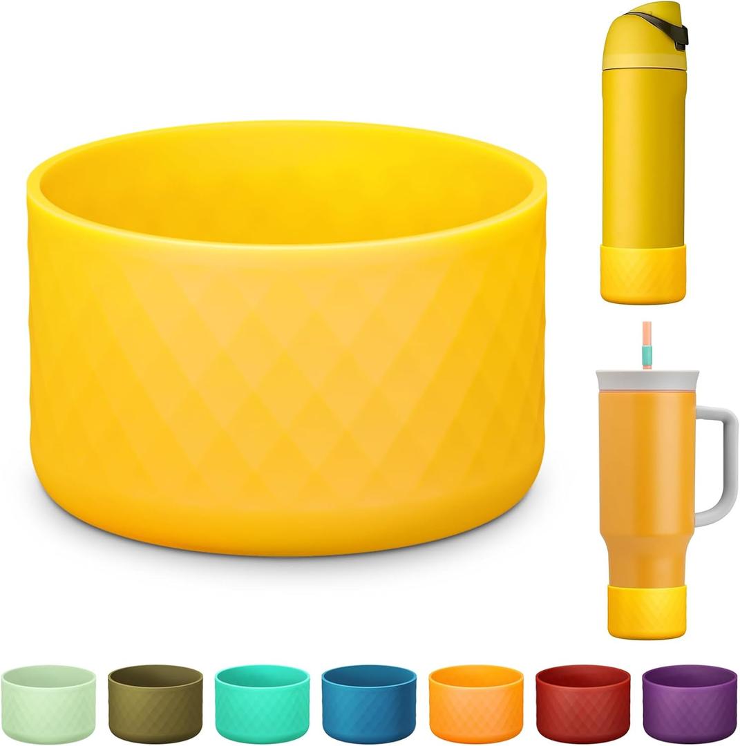 Silicone Boot for Owala Water Bottle 24 oz 32 oz 40 oz, Anti-Slip Protective Sleeve for FreeSip/Twist/Flip Stainless Steel Water Bottles Accessories (24 Ounces, Yellow)