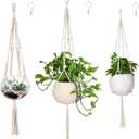 MIPON 3 Pack Macrame Plant Hanger Indoor Hanging Planter for Plants Holder with 3 Hooks, Different Size for Boho Home Decor,Ivory (POTS NOT Included)