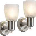 Wall Sconces Set of 2, Brushed Nickel Vanity Lights for Bathroom, Modern Wall Light Fixtures with Rotary Switch, Wall Mount Light with Frosted Glass, Farmhouse Wall Lamp for Bedroom Living Room