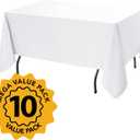 10-Pack White Tablecloths for Rectangle Tables, 70 x 120 Inches, Stain-Resistant Polyester Fabric for 6 Foot Tables - Washable Table Covers for Weddings, Banquets, Birthday Parties, Events