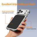 DGYSG Carbon Fiber Case for iPhone 17 Pro Max Compatible with Magsafe, Luxury Aluminum Metal with Silicone Bumper Heavy Duty Military Protection Cover with Camera Lens Protector Stand, Titanium