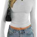 EasyGala Womens Cotton Boat Neck Long Sleeve Shirts Basic Going Out Stretchy Slim Fit Y2k Crop Tops (X-Small, Light Heather Grey)