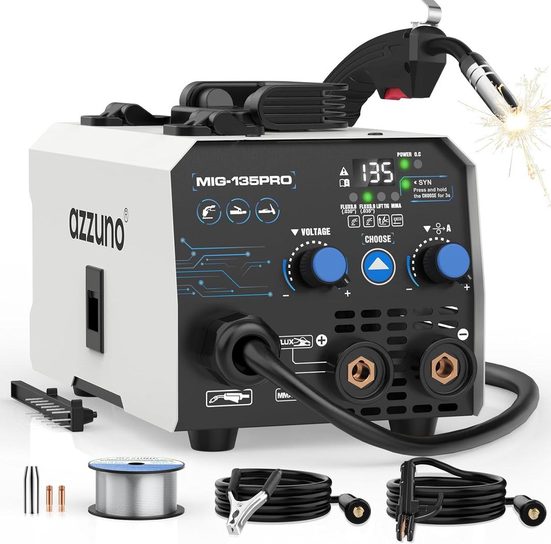 AZZUNO 135A MIG Welder 110v, 3 in 1 MIG Welder Machine Flux Core Welder/Lift TIG/Stick Welding Machine, Portable Wire Feed Welder, Gasless Welding Machine