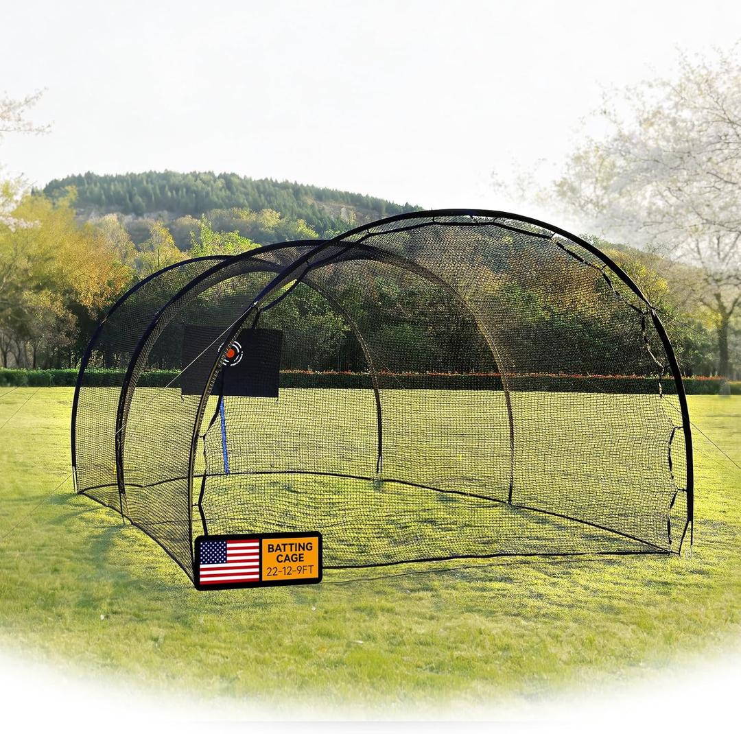 Batting Cages for Backyard, 22FT Baseball Cage with Heavy-Duty Net Portable Backyard Batting Cage for BaseballSoftball Training 4-Layer Polyester Complimentary Handbag