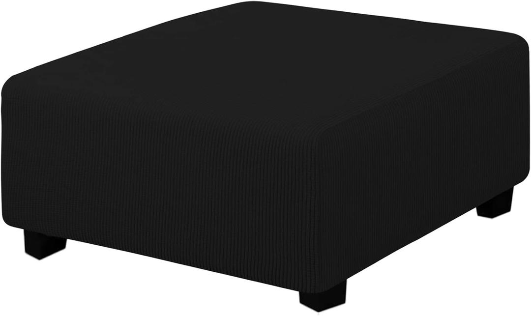 Easy-Going Stretch Square Ottoman Cover 40x40x15 inch Folding Storage Stool Furniture Protector Soft Rectangle slipcover with Elastic Bottom Black (Medium-XL)