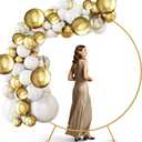7.2Ft Round Backdrop Stand Circle Balloon Arch Frame Kit for Wedding Flower Ring Party Background Decoration (White/Gold)