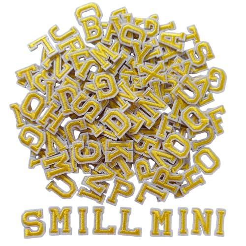 Zlettery 130pcs Iron on Letter Patches 0.7 inch, 5 Sets of 26 Embroidered Alphabet A-Z Patches for Clothing Jackets Hats Backpacks Jeans Yellow