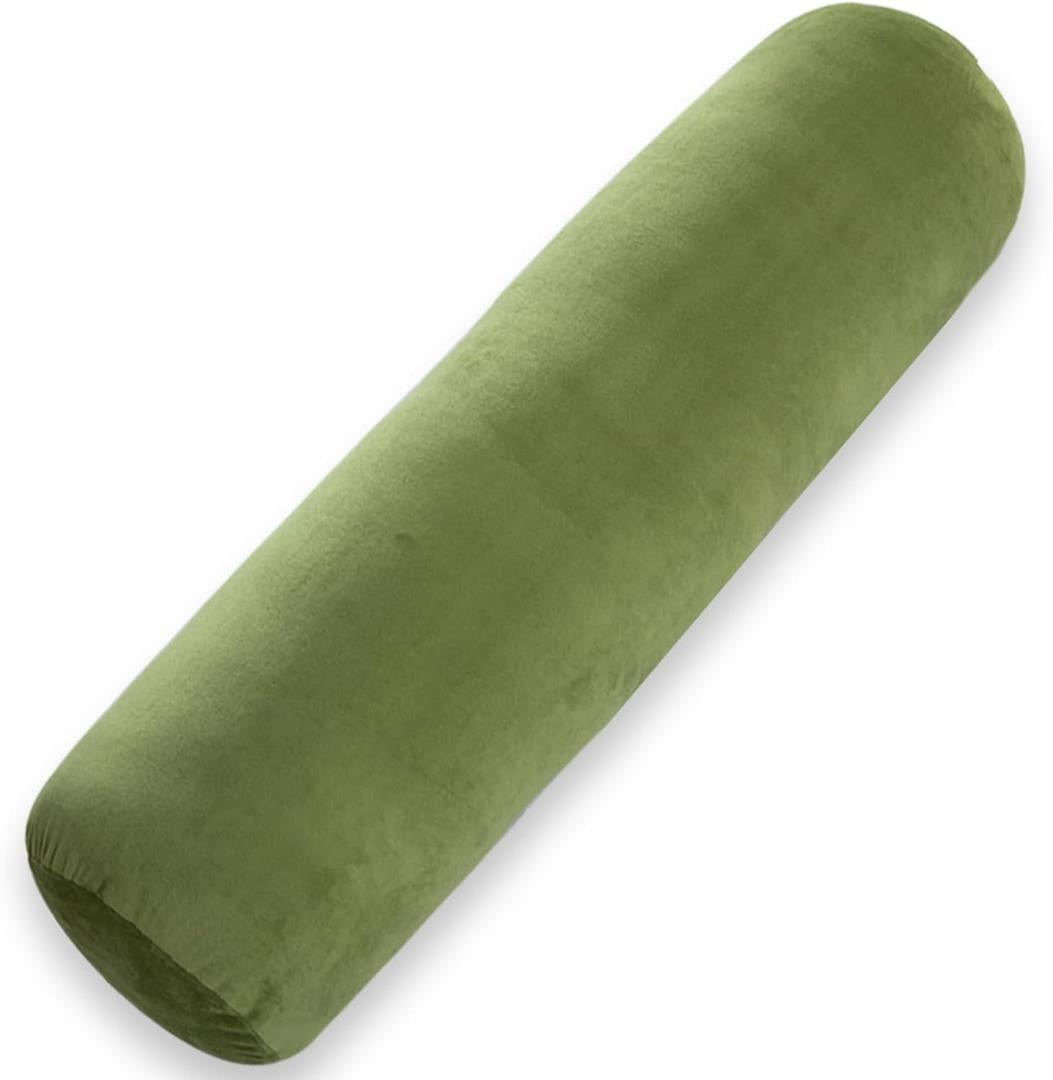 Bolster Pillow for Bed, Long Round Body Pillow for Adults with Removable Velvet Cover, Decorative Tube Roll Cylinder Pillow, 35 x 7.87 Inch, Green