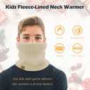 Unisex Kids Fleece-Lined Ribbed Thermal Knit Neck Warmer Gaiter | Dual Layer Winter Scarf Face Cover for Skiing Hiking (Beige/White)