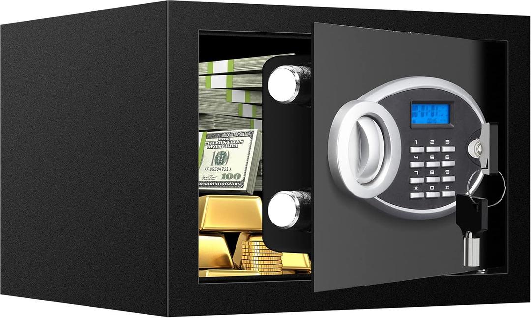 0.7 Cubic Small Safe Box Fireproof Waterproof, Digital Home Security Box with Programmable Keypad and Spare Keys, Document Safe for Money Firearms Medicine Valuables