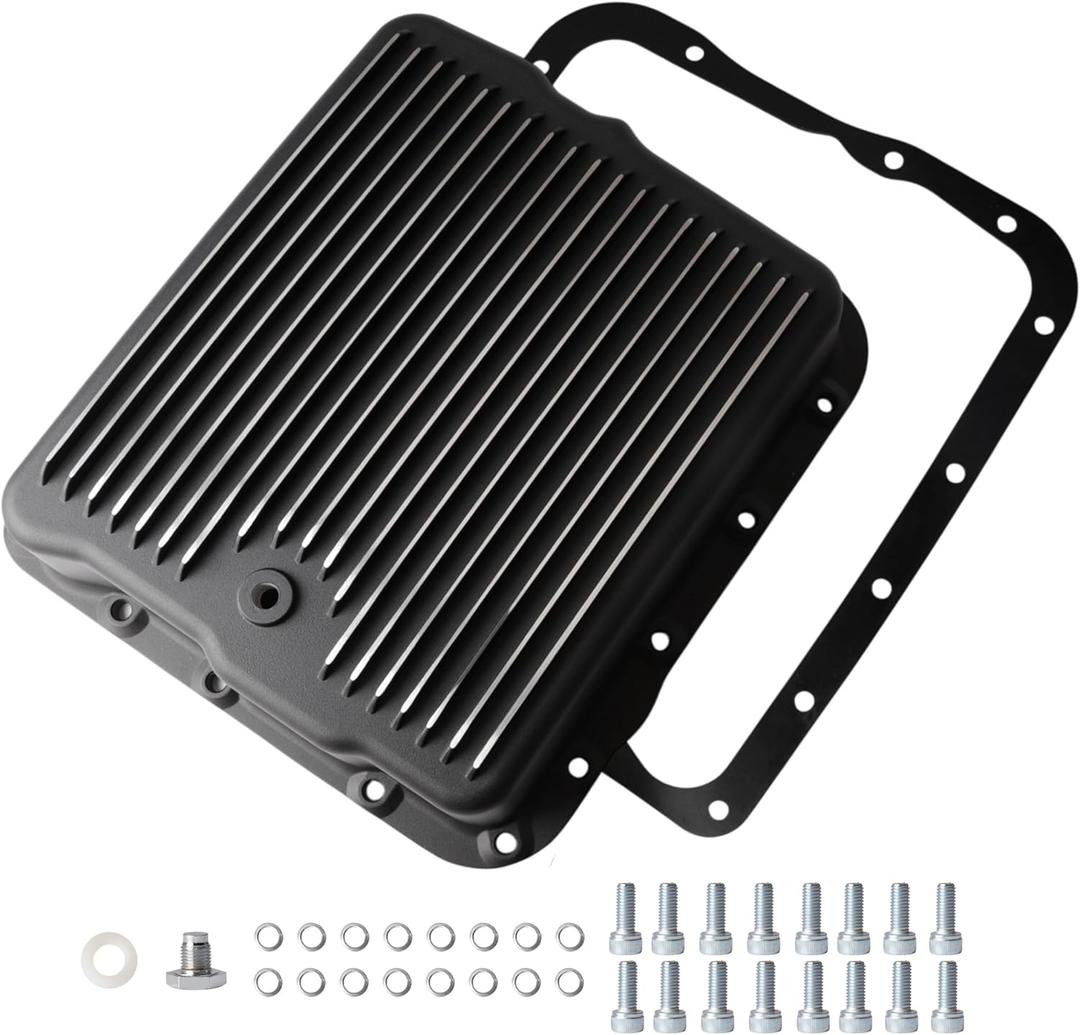 Transmission Oil Pan with Gasket and Bolts with Drain Plug Kit Fit for GM 700R4 4L60 4L60E, Pan Depth 2-5/8" OE #SP8594BK