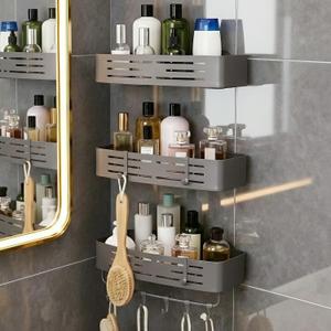3-Tier No-Drill Storage Caddy with Hooks&Towel Bar,Organizing Solution for Bathroom,Shower&Kitchen,Holds Shampoos,Soaps,Sponges&Cleaners,Rectangle