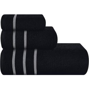 Ultra Soft 3 Pack Cotton Towel Set, Contains a Bath Towel 28x55 inch, a Hand Towel 16x24 inch & Wash Coth 12x12 inch, Ideal Everyday use, Compact & Lightweight - Black