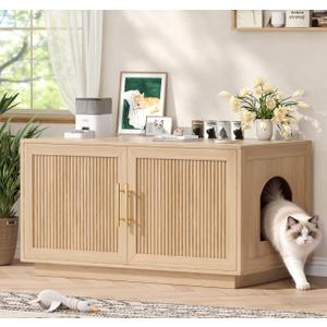 Zeibospri Fluted Cat Litter Box Enclosure, Hidden Litter Box Cabinet