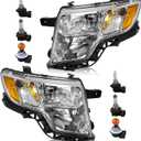 Headlight Assembly Compatible with Ford Edge 2007 2008 2009 2010 Limited SE SEL Halogen Headlamp, OE-Style Head Lamp Replacement for FO2503228 FO2502228, Chrome Housing Amber Reflector
