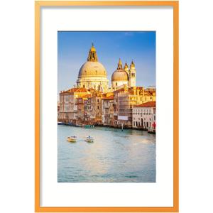 wyooxoo 20x28 Picture Frame Made of Solid Wood Orange Poster Frames Display Pictures 16x24 with Mat or 20x28 Without Mat Colorful Frame For Horizontal Vertical Wall Mounting