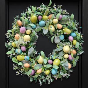 Easter Wreath, 20" Easter Colorful Eggs Door Wreath, Easter Wreaths with Green Leaves for Front Door Hanging Decorations for Home Party Farmhouse Spring Summer Indoor Outdoor Decor