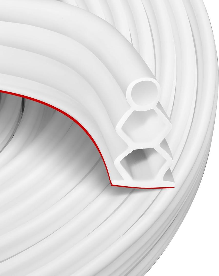 40 Feet Self-Adhesive Rubber Weather Stripping Fits Big Gaps, Extra Thick Rubber Door Weather Stripping Door Seal Strip for Door Frame Door Insulation Strip Waterproof,(White)
