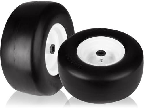 2Pcs 13x6.50-6" Flat Free Tire and Wheel, 13x6.50-6 Zero Turn Mower Tires, Smooth Tread Lawn Mower Tire with Rim for Commercial Grade Lawn Mowers Deck 66"& Below | 4-7.1" Centered Hub | Bore ID 5/8"