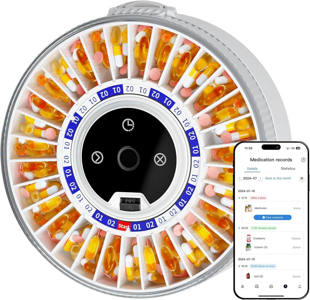 Colorwing 2025 Smart Pill Dispenser for Seniors - 31-Slot Automatic Medication Organizer with Bluetooth Alarms, Fingerprint & Mechanical Dual Lock, Daily Timed Dispenser (Elderly-Friendly Design)