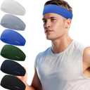 Cooling Headbands for Men 6 Pack Running Bandana Mens Sweatband Bands Workout Moisture Wicking Headband for Running,Cycling,Yoga,Fitness Athletic (Black,White,Deep Blue,army green,blue,gray)