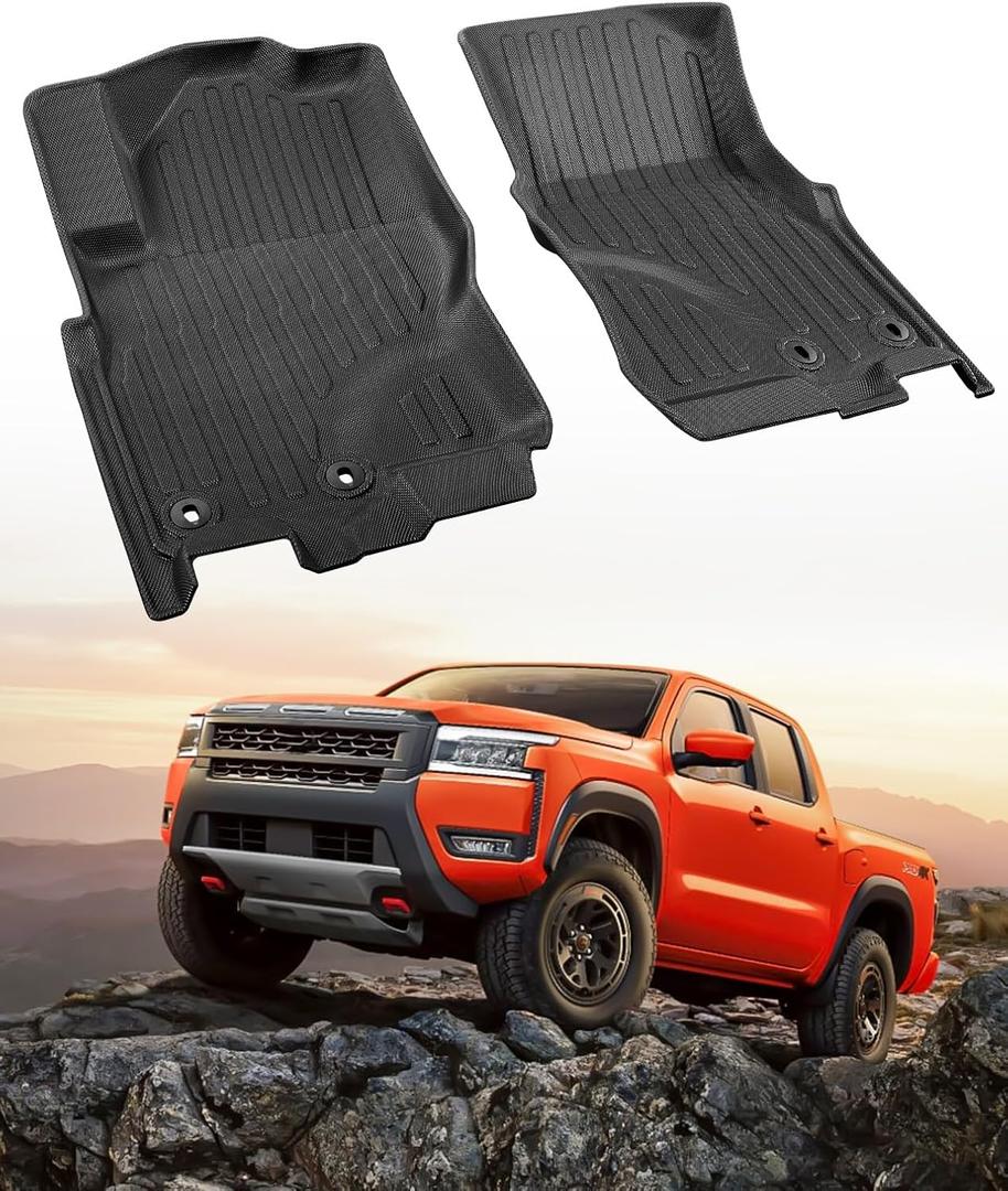 All Weather Guard Floor Mats for Nissan Frontier 2022 2023 2024 2025, Heavy Duty Front Row Liners Custom Fit for Crew/King Cab (S/SV/SL/PRO-X/PRO-4X), Black Anti-Slip Waterproof Carpet Car Accessories