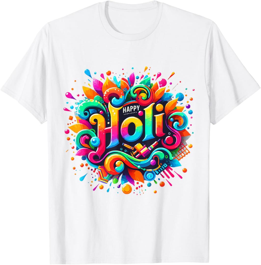 Happy Holi Festival Outfit For Women Kids Men Family T-Shirt (Small, White)