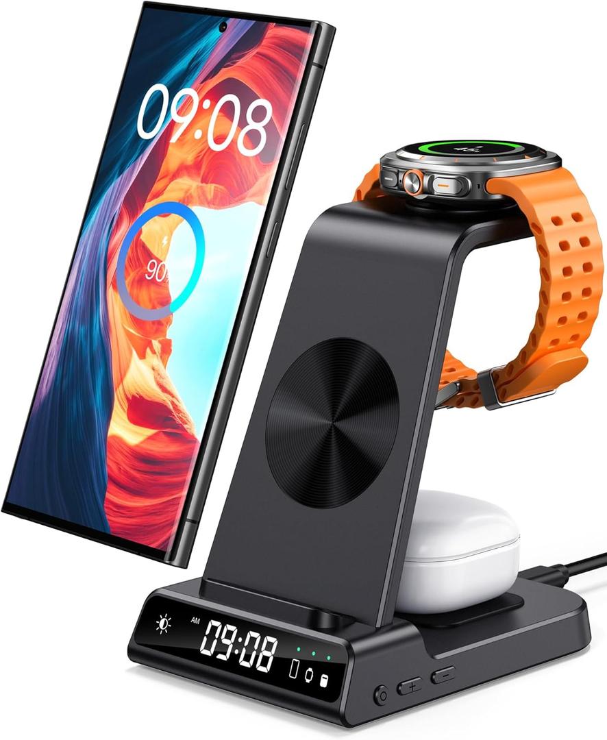 Wireless Charger for Samsung, 3 in 1 Wireless Charging Station for Samsung Galaxy S25 Ultra/S24 Ultra/S23/S22/Note 20/Z Flip 7/Fold 6, Charger for Samsung Galaxy Watch Ultra/8/7/6, Galaxy Buds 3/3 Pro (Black)