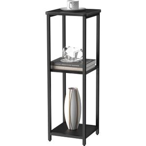 10" Wide Square Drink Table with Adjustable Feet - 3-Tier Small Side Table for Apartments, Balcony & Office | Space-Saving, Lightweight & Multi-Functional (Plants, Books, Drinks,Black)