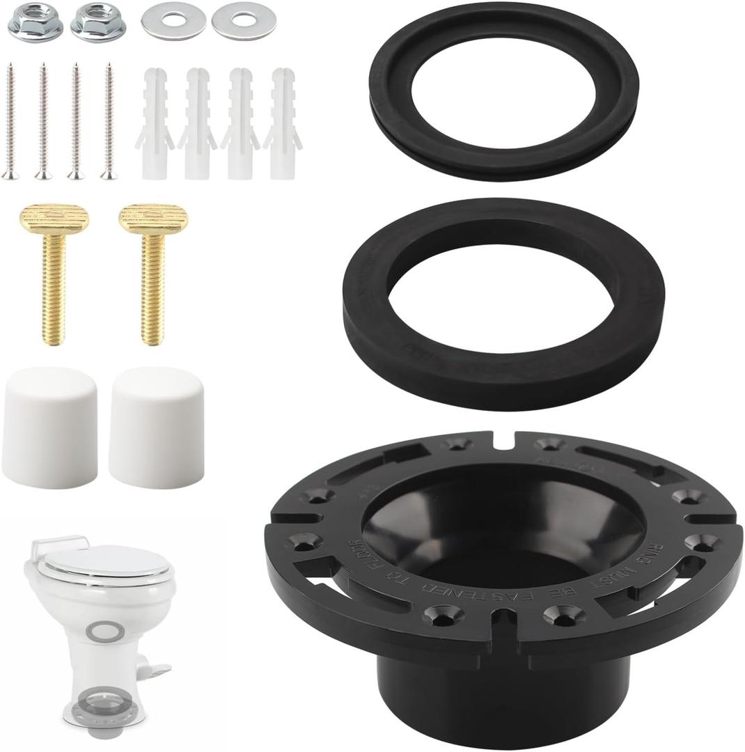 RV Toilet Seal and 3" Socket Floor Flange Kit for Dometic 300/310/320 RV Toilet Replacement Parts 385345892 Flange,385311658 Flush Ball Seal and 385311652 Base Seal Gasket for Dometic Toilet