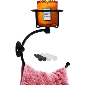 Hand Towel Holder, Matt Black Hand Towel Ring for Bathroom Wall Mounted, Heavy Duty Towel Hook with Candle Holder for Bathroom Wall Decoration