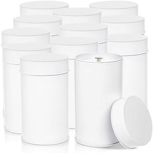 Yesland 12 Pack Tea Tin Canister with Airtight Double Lids, 17 Fluid oz Tea Storage Organizer Tin Can Small Round Kitchen Canisters for Loose Tea, Coffee, Candy, Herbs and Spices - White