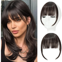 Clip in Bangs, Synthetic Wispy Bangs Hair Clip, Dark Brown Fake Bangs Fringe with Temples Hairpieces for Women Natural Curved Hair Extensions for Daily Wear