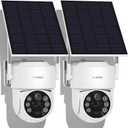 2 Pack 4MP Security Camera Wireless Outdoor, 6 Spotlights and 2.5K HD Color Night Vision Solar Powered Camera with 2.4GHz Wifi, APP Control, PIR Sensor, 2-Way Audio, IP66, SD Card/Cloud Storage (White)