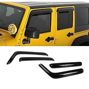 ZZDSNJ Tape-On Window Visors 4-Piece for 2007-2018 Jeep Wrangler 4-Door (JK) Sun Rain Guard Shield Shade Smoke 94249